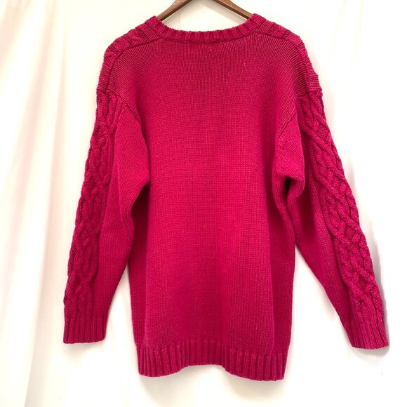 Vtg 80s 90s Forenza Womens Cable Knit V-Neck Sweater Sz M Pink Chunky Retro - Picture 2 of 10